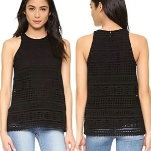 Vince Geo Lace High Neck Tank Top Black Size 4 Sleeveless Geometric Pattern